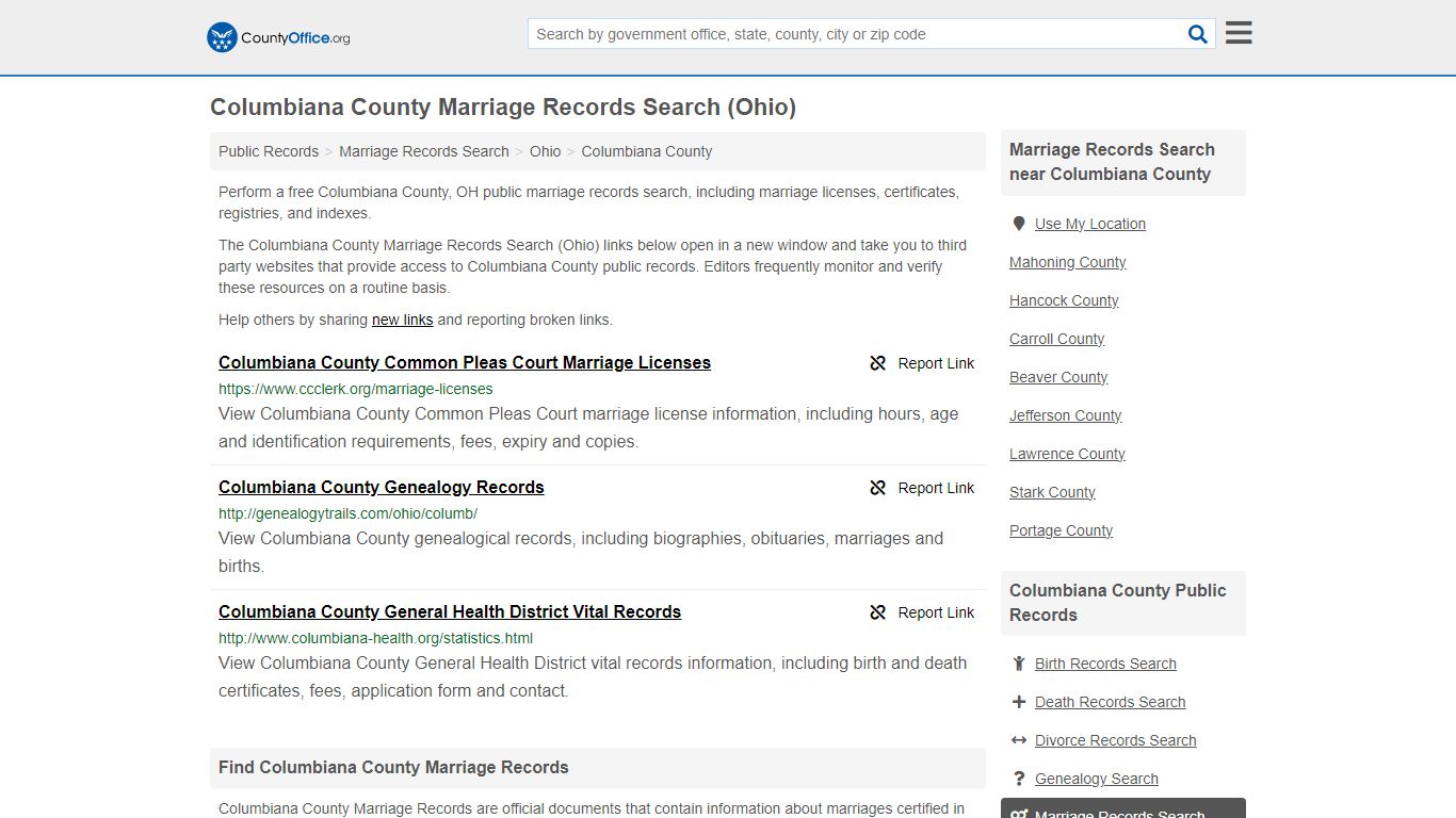 Columbiana County Marriage Records Search (Ohio) - County Office