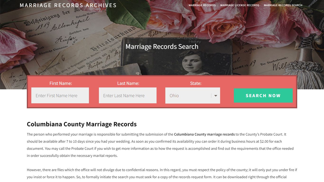 Columbiana County Marriage Records | Enter Name and Search