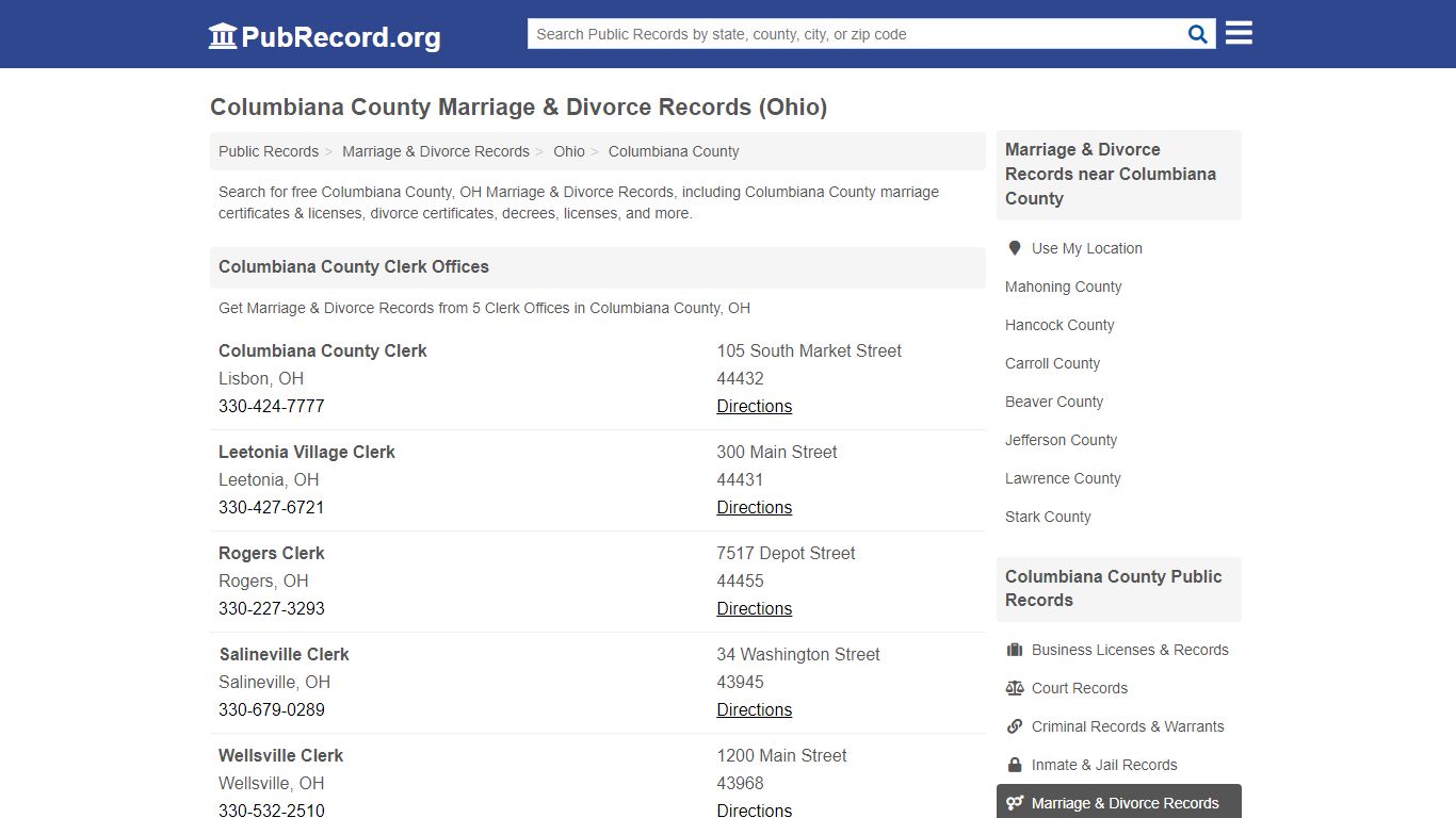 Columbiana County Marriage & Divorce Records (Ohio)